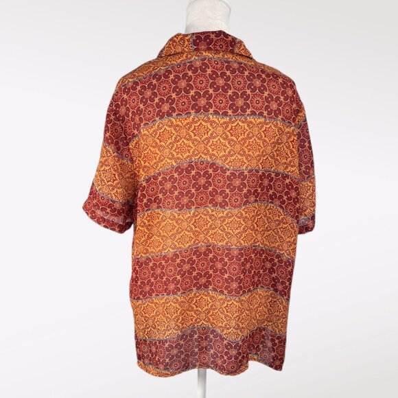 Vintage Impressions Floral Shirt Red Orange Button Down Large - Picture 5 of 8
